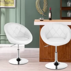 Tangkula Set Of 2 Modern Swivel Bar Stools Height Adjustable Round Tufted Back Accent Chair Black/White