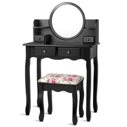 Tangkula Vanity Table Set W/Detachable Mirror & Stool Black/White 22 Tangkula Vanity Table Set W/Detachable Mirror & Stool Black/White -Tangkula GUEST 09f10413 05df 4628 a2d7 342c5914a1ca