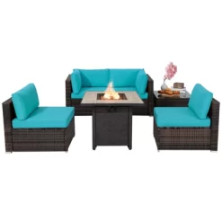Tangkula 6 PCS Patio Wicker Furniture Set With 30" Gas Fire Pit Table 50,000 BTU Black/Red/Turquoise/Navy/White Cushions 26 Tangkula 6 PCS Patio Wicker Furniture Set With 30" Gas Fire Pit Table 50,000 BTU Black/Red/Turquoise/Navy/White Cushions -Tangkula GUEST 0a27118f 5df0 47e2 8710 108209c9db5c