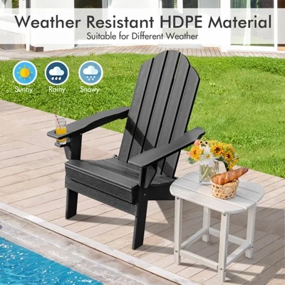 Tangkula Outdoor Adirondack Chair W/Ergonomic Design&Ottoman Lounge Armchair HDPE Chair For Yard&Patio Black/Grey/Turquoise/White 4 Tangkula Outdoor Adirondack Chair W/Ergonomic Design&Ottoman Lounge Armchair HDPE Chair For Yard&Patio Black/Grey/Turquoise/White - Image 2