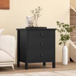 Tangkula 3-Drawer Modern Nightstand Bedside Table Wooden End Table White/Black