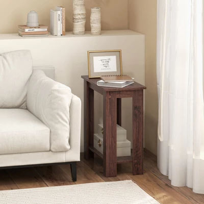 Tangkula Wood End Table 2-tier Rectangular Side Table Home Accent Table W/ Storage Shelf Small Night Stands Sofa Side Coffee Table Mahogany/White 4 Tangkula Wood End Table 2-tier Rectangular Side Table Home Accent Table W/ Storage Shelf Small Night Stands Sofa Side Coffee Table Mahogany/White - Image 2