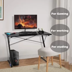 Tangkula Gaming Desk With LED 43.5-Inch Racing Style Computer Desk With Z-Shaped Metal Frame & Carbon Fiber Desktop Ergonomic -Tangkula GUEST 0a56073d 5b6c 4d4a ab84 f646e2ce6abc