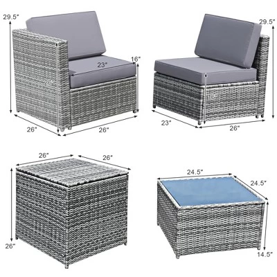 Tangkula Set Of 8 Gray Rattan Wicker Sofa & Table Outdoor Cushioned Sectional Patio Furniture 10 Tangkula Set Of 8 Gray Rattan Wicker Sofa & Table Outdoor Cushioned Sectional Patio Furniture - Image 8