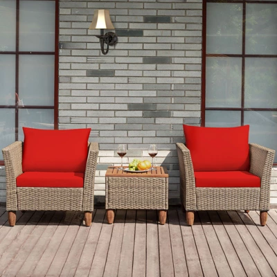 Tangkula 3 Piece Outdoor Rattan Sofa Set Wicker Conversation Furniture Set With Cushions 4 Tangkula 3 Piece Outdoor Rattan Sofa Set Wicker Conversation Furniture Set With Cushions - Image 2