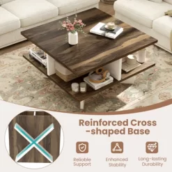 Tangkula 2-Tier Square Coffee Table W/ Storage Farmhouse Modern Accent Table Center Table -Tangkula GUEST 0a8b8a38 5f4c 427a ae9f d4ccf0cdeb0e