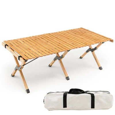 Tangkula Folding Wooden Camping Table Portable Picnic Table W/ Carry Bag Roll-up Bamboo Tabletop Outdoor Travel Camping Table Natural/Coffee 13 Tangkula Folding Wooden Camping Table Portable Picnic Table W/ Carry Bag Roll-up Bamboo Tabletop Outdoor Travel Camping Table Natural/Coffee - Image 11