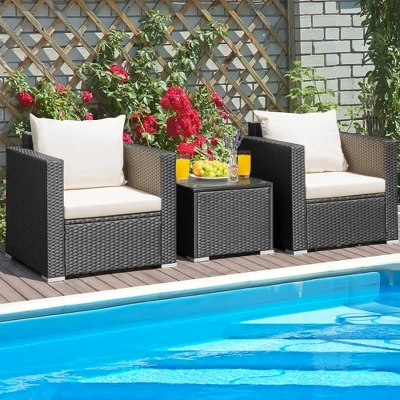 Tangkula 3PCS Rattan Patio Conversation Furniture Set Outdoor Sofa Set W/ Cushions 4 Tangkula 3PCS Rattan Patio Conversation Furniture Set Outdoor Sofa Set W/ Cushions - Image 2