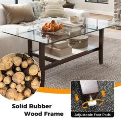 Tangkula 2-Tier Glass Coffee Table W/ Storage Shelf Solid Rubber Wood Legs For Office 16 Tangkula 2-Tier Glass Coffee Table W/ Storage Shelf Solid Rubber Wood Legs For Office -Tangkula GUEST 0b2ed031 1db0 4941 ae6a db333d8ec330