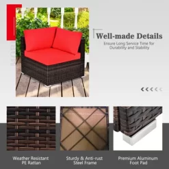 Tangkula 6PCS Wicker Patio Sectional Conversation Furniture Set With Coffee Table & Seat Cushions Red 11 Tangkula 6PCS Wicker Patio Sectional Conversation Furniture Set With Coffee Table & Seat Cushions Red -Tangkula GUEST 0b363571 6c0a 4f53 9d26 c2d9c125ba92