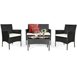 Tangkula Rattan Patio Conversation Set Cushioned Sofa With Coffee Table -Tangkula GUEST 0b44e241 f278 4737 a9a7 6e4d05d6cd0c