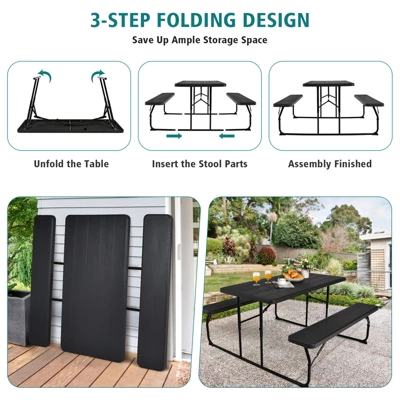 Tangkula Indoor & Outdoor Folding Picnic Table With Bench Seat Heavy Duty Portable Camping Table Set For Camping Dining BBQ Grey/Black/White 6 Tangkula Indoor & Outdoor Folding Picnic Table With Bench Seat Heavy Duty Portable Camping Table Set For Camping Dining BBQ Grey/Black/White - Image 4