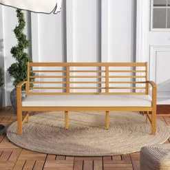 Tangkula 3-Seat Patio 64 Inch Wood Bench W/ Seat Cushion Slatted Seat & Backrest Outdoor -Tangkula GUEST 0b9b5d93 bfd8 4972 8c62 7474cd80af0e