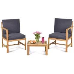 Tangkula 3 In 1 Patio Acacia Wood Table & Chairs Loveseat Bench With Coffee Table -Tangkula GUEST 0ba197ee c47a 4a00 a629 ceeaabc9a6c6
