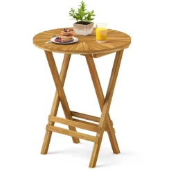 Tangkula Patio Folding Side Table 23.5" Teak Wood Round End Table Fully Assembled Natural -Tangkula GUEST 0bb8c0a5 89c5 4d56 aa17 472efce15201