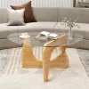 Tangkula Triangle Coffee Table W/ Tempered Glass Top & Adjustable Rubber Wood Base