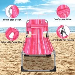 Tangkula Set Of 2 Lounge Chair Beach Chair W/ Face Arm Hole Detachable Pillow Adjustable Backrest Side Pocket Outdoor Chaise Sunbathing Chair Hot Pink -Tangkula GUEST 0bd00b45 472e 4f70 8d5c 294dea740260
