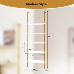 Tangkula 5 Tier Ladder Shelf 71" Open Wall-Mounted Bookcase With Golden Steel Frame 18 Tangkula 5 Tier Ladder Shelf 71" Open Wall-Mounted Bookcase With Golden Steel Frame -Tangkula GUEST 0bd86db1 d312 4bbe 8b6f 86e0b469cb4e