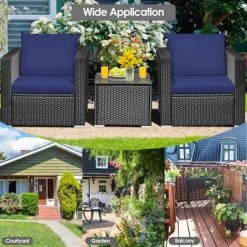 Tangkula 3PCS Rattan Patio Conversation Furniture Set Outdoor W/ Navy Cushions 15 Tangkula 3PCS Rattan Patio Conversation Furniture Set Outdoor W/ Navy Cushions -Tangkula GUEST 0be69e0b 95a9 4302 a792 4cdf848ea24b