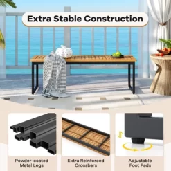 Tangkula Patio Dining Bench Set Of 2, 2-3-person Backless Bench With Slatted Seat & Metal Legs Outdoor Bench For Entryway Garden Poolside Natural 18 Tangkula Patio Dining Bench Set Of 2, 2-3-person Backless Bench With Slatted Seat & Metal Legs Outdoor Bench For Entryway Garden Poolside Natural -Tangkula GUEST 0c0efe4e 6eeb 4007 ad8f 616ed1f96bac