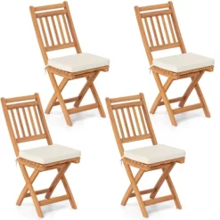 Tangkula Folding Patio Chairs Set Of 4 W/ Slatted Backrests & Soft Seat Cushions -Tangkula GUEST 0c645d70 9e49 4505 9421 821a85bd3fcf