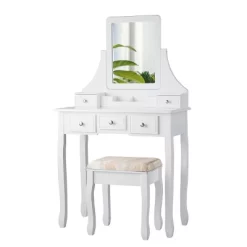 Tangkula Rotatable Mirror Vanity Set Makeup Dressing Table And Stool W/ 5 Drawers -Tangkula GUEST 0cd2a765 4768 4b73 be98 827f6be9a830