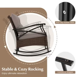 Tangkula 3 Pieces Outdoor Rocking Chairs Set Rattan Heavy Duty Cushioned Rocker Chairs With 2-Tier Tempered Glass Coffee Table -Tangkula GUEST 0cdfca7e 7548 47f6 a8aa b09f9bbfb05d