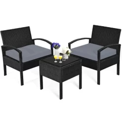 Tangkula 3 Pieces Patio Set Outdoor Wicker Rattan Furniture W/ Cushions Gray 11 Tangkula 3 Pieces Patio Set Outdoor Wicker Rattan Furniture W/ Cushions Gray -Tangkula GUEST 0d06f4a3 8383 48aa b912 8757fc70a354