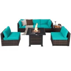 Tangkula Patio Rattan 7PCS Cushioned Chair Set Furniture Set Thick Cushion W/ 50,000 BTU Propane Fire Pit Table For Garden Black/Navy/Red/Turquoise/Off White 24 Tangkula Patio Rattan 7PCS Cushioned Chair Set Furniture Set Thick Cushion W/ 50,000 BTU Propane Fire Pit Table For Garden Black/Navy/Red/Turquoise/Off White -Tangkula GUEST 0d2912f6 08a4 4244 b548 501925fdbb9d