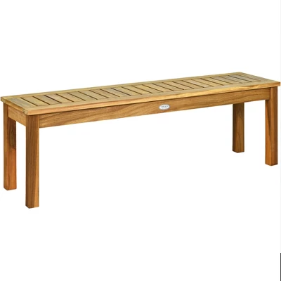 Tangkula Set Of 2 Acacia Wood Bench Dining Bench Patio Garden W/ Slatted Seat Teak 6 Tangkula Set Of 2 Acacia Wood Bench Dining Bench Patio Garden W/ Slatted Seat Teak - Image 4