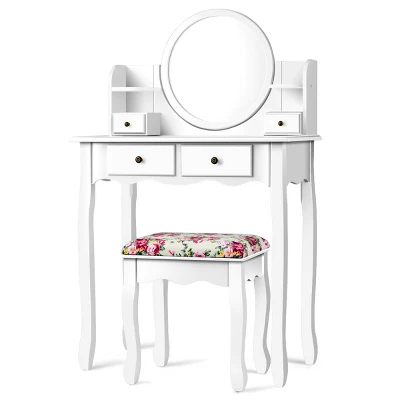 Tangkula Vanity Table Set W/Detachable Mirror & Stool Black/White 13 Tangkula Vanity Table Set W/Detachable Mirror & Stool Black/White - Image 11