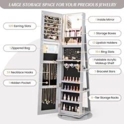 Tangkula 360° Rotating Mirrored Jewelry Cabinet Armoire 3 Color LED Modes Lockable Gray 19 Tangkula 360° Rotating Mirrored Jewelry Cabinet Armoire 3 Color LED Modes Lockable Gray -Tangkula GUEST 0df4c50d ddb2 4f89 8668 e46462ad258f