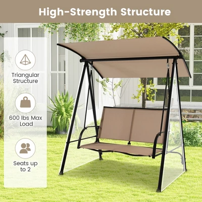 Tangkula 2-Person Patio Swing Seat Swing Bench Canopy Swing Loveseat Outdoor 5 Tangkula 2-Person Patio Swing Seat Swing Bench Canopy Swing Loveseat Outdoor - Image 3