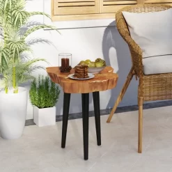 Tangkula Teak Wood End Table Solid Live Edge Outdoor Side Table W/ Irregular Tabletop -Tangkula GUEST 0e20b528 cdac 4bb7 bec9 ce2cda290cf6