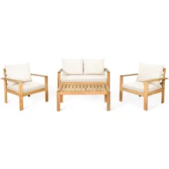 Tangkula 8PCS Patio Acacia Wood Conversation Furniture Set W/ Off White Cushions -Tangkula GUEST 0e24fe98 4191 4a71 89f2 e91269cb2096