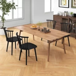 Tangkula 4 PCS Dining Chair Windsor High Spindle Back Wood Kitchen Chairs W/ Rubber Wood Frame
