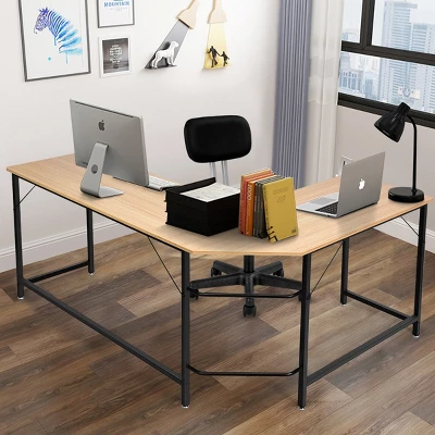 Tangkula L-shaped Computer Desk Corner Office Laptop Game Table Black/Natural 3 Tangkula L-shaped Computer Desk Corner Office Laptop Game Table Black/Natural