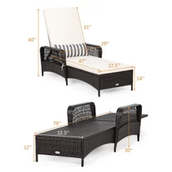 Tangkula 2 PCS Patio Chaise Lounge Chair Six-Position Adjustable Outdoor Recliner With Cushion & Pillow