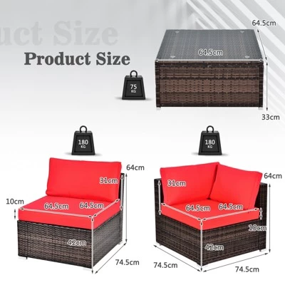 Tangkula 6PCS Wicker Patio Sectional Conversation Furniture Set With Coffee Table & Seat Cushions Red 8 Tangkula 6PCS Wicker Patio Sectional Conversation Furniture Set With Coffee Table & Seat Cushions Red - Image 6