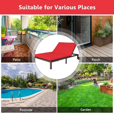 Tangkula Adjustable Patio Rattan 2 Person Recliner Lounge Chair W/ Red Cushion Wheel 6 Tangkula Adjustable Patio Rattan 2 Person Recliner Lounge Chair W/ Red Cushion Wheel - Image 4