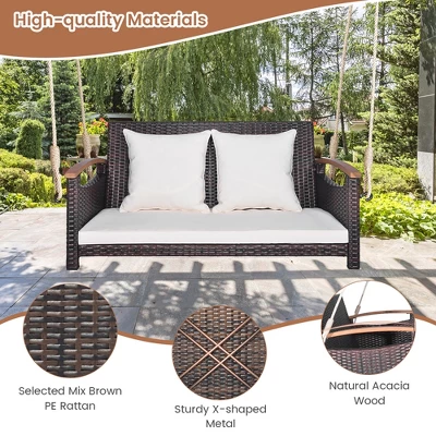 Tangkula 2-seater Hanging Swing Porch Swing PE Wicker Swing Outdoor Hanging Swing Garden Poolside 9 Tangkula 2-seater Hanging Swing Porch Swing PE Wicker Swing Outdoor Hanging Swing Garden Poolside - Image 7