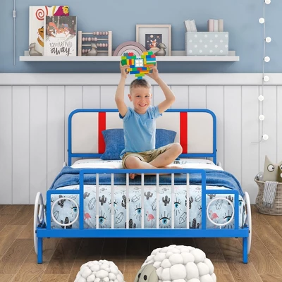 Tangkula Twin Size Kids Bed Frame Car Shaped Metal Platform Bed W/ Upholstered Headboard 10 Tangkula Twin Size Kids Bed Frame Car Shaped Metal Platform Bed W/ Upholstered Headboard - Image 8