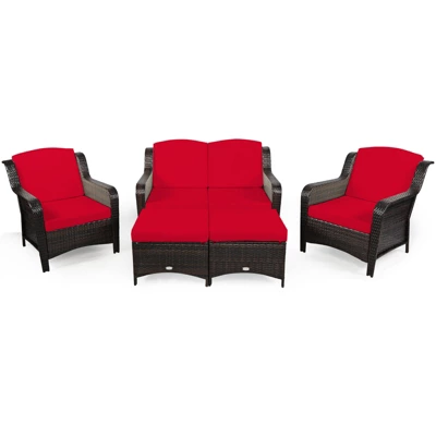 Tangkula 5 PCS Patio Rattan Sectional Sofa Set Outdoor Furniture Conversation Set Cushioned Loveseat Sofa Ottoman 6 Tangkula 5 PCS Patio Rattan Sectional Sofa Set Outdoor Furniture Conversation Set Cushioned Loveseat Sofa Ottoman - Image 4