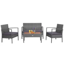 Tangkula Patio Rattan 4PCS Cushioned Chair Side Table Set Bistro Set Classic Furniture Single Sofa Thick Cushion Loveseat For Garden Black/Grey 17 Tangkula Patio Rattan 4PCS Cushioned Chair Side Table Set Bistro Set Classic Furniture Single Sofa Thick Cushion Loveseat For Garden Black/Grey -Tangkula GUEST 0f4c56ce c960 44a6 bfbc e79391509ec5