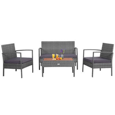 Tangkula Patio Rattan 4PCS Cushioned Chair Side Table Set Bistro Set Classic Furniture Single Sofa Thick Cushion Loveseat For Garden Black/Grey 10 Tangkula Patio Rattan 4PCS Cushioned Chair Side Table Set Bistro Set Classic Furniture Single Sofa Thick Cushion Loveseat For Garden Black/Grey - Image 8