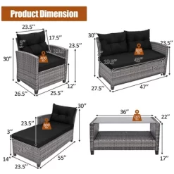 Tangkula Set Of 4 Rattan Furniture Set Sofa Ottoman Cushion Garden Deck Patio Black -Tangkula GUEST 0f52d59e 1d4e 4055 b80a 509fa73765d4