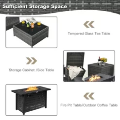 Tangkula 9 PCS Rattan Dinning Set Wicker Sofa W/Propane Gas Fire Pit 60,000 Btu Heater -Tangkula GUEST 0f5fa023 754e 4462 b809 4494d69f3e31