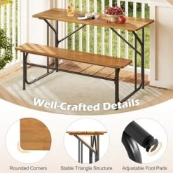 Tangkula 2PCS Table Bench Set For 2 Picnic Table & Loveseat W/Acacia Wood Top Metal Legs -Tangkula GUEST 0f7c12fd e296 4751 b3fb 076cf0704795 1