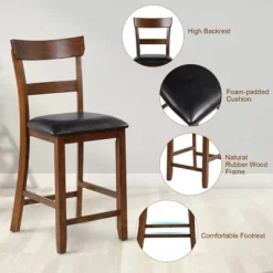 Tangkula Set Of 4 Bar Stools Vintage Wooden Dining Chair For Kitchen, Bistro Brown&Black -Tangkula GUEST 0f7c404b 71f7 40f8 aaa8 e78292eb3d44