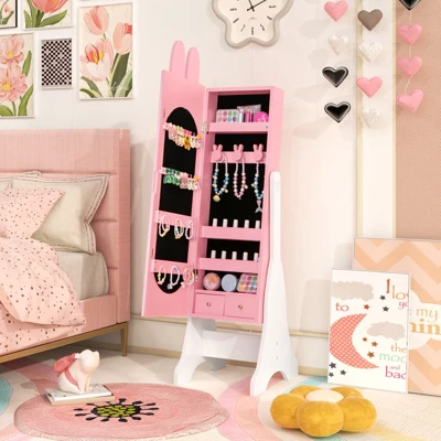 Tangkula Kids Jewelry Armoire Cabinet Free-Standing Full Length Mirror With Storage And 4 Tilt Angles 5 Tangkula Kids Jewelry Armoire Cabinet Free-Standing Full Length Mirror With Storage And 4 Tilt Angles - Image 3